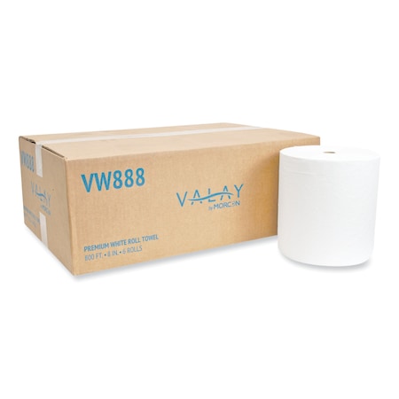 Morcon Valay Hardwound Paper Towels, 1 Ply, Continuous Roll Sheets, 800 ft, White VW888